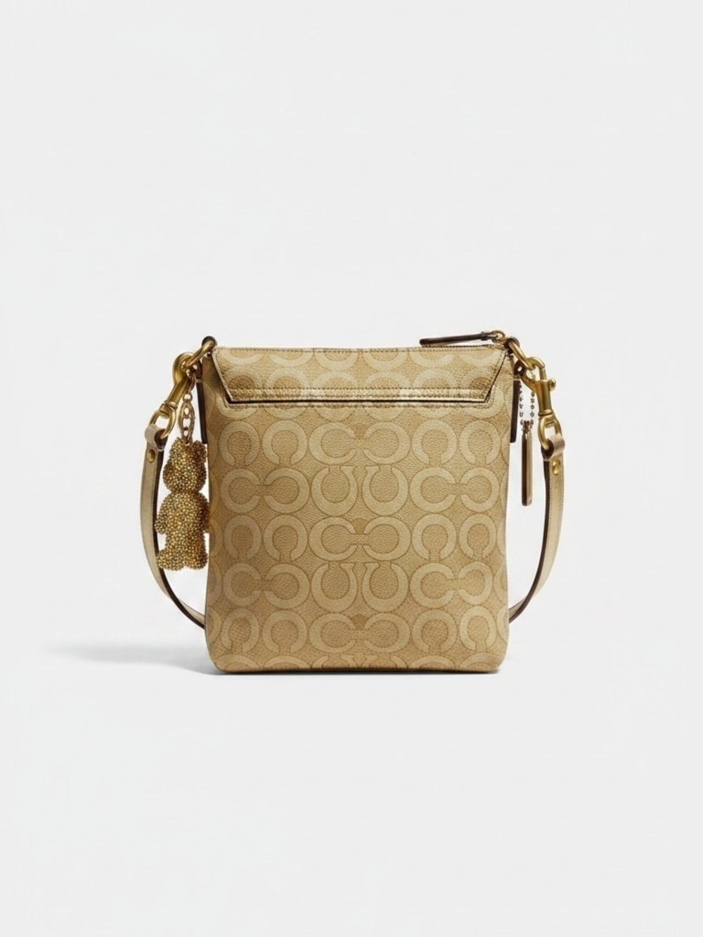 Coach Beige and Gold Signature Crossbody with Floral Charm - Picture 4 of 4